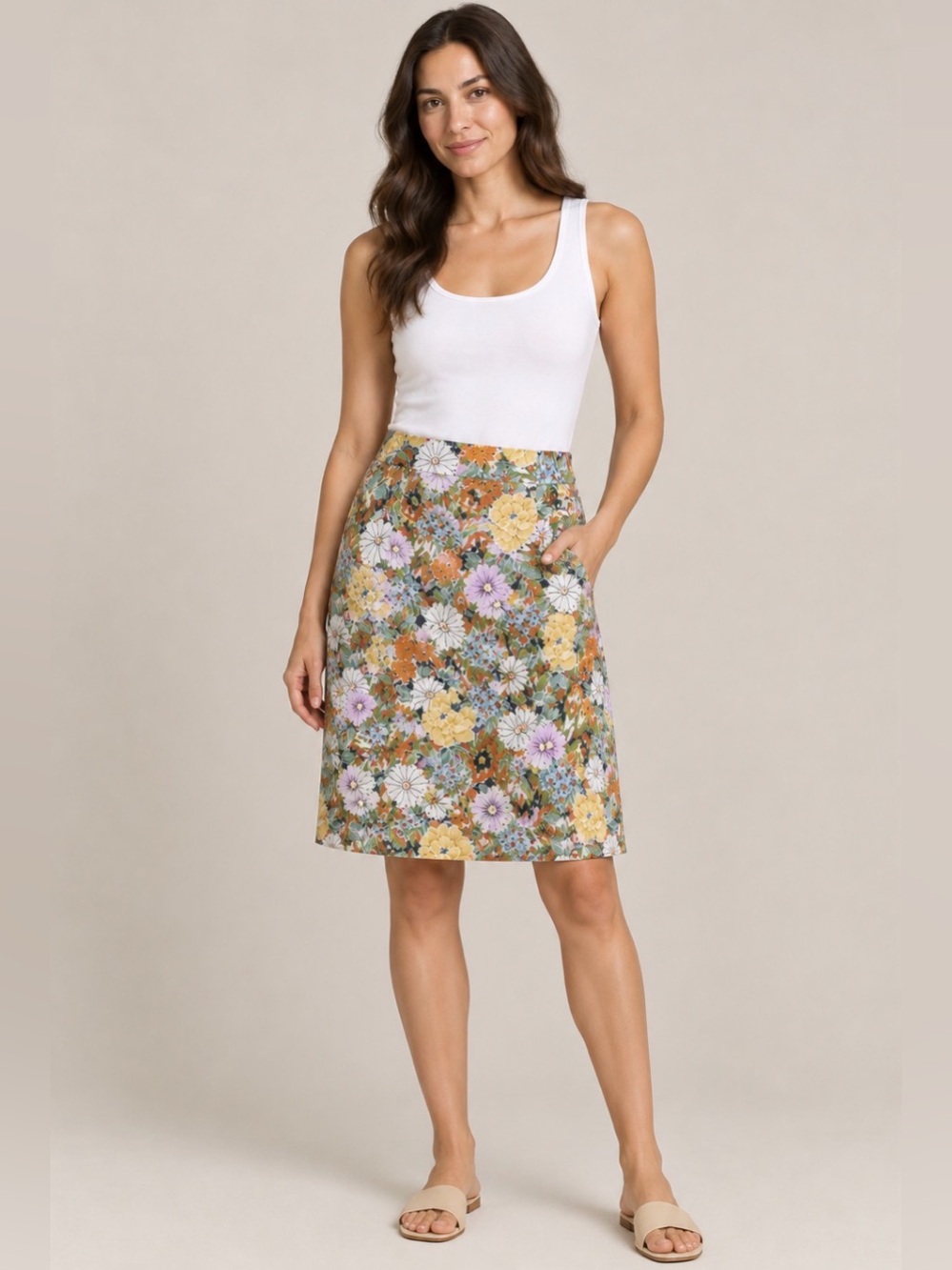 Floral A-Line Skirt in Multi Yellow